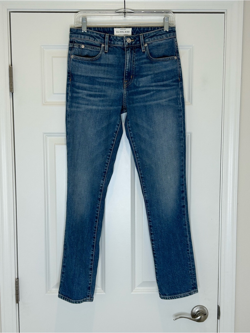 SLVRLAKE Leila Mid-Rise Straight Jeans in Dark Blue Size 27